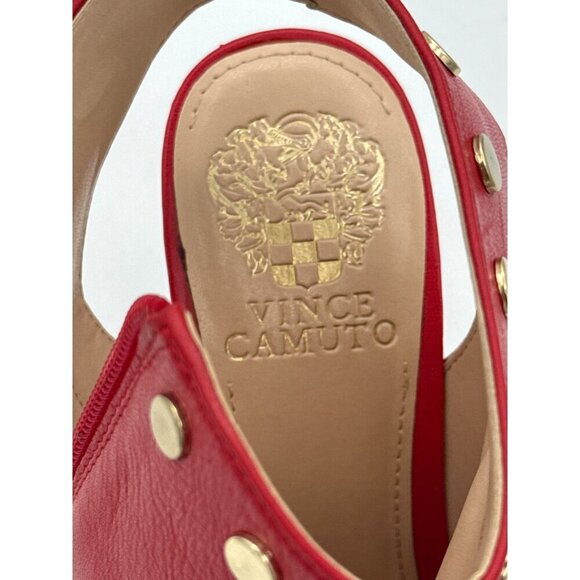 Vince Camuto Red Leather Peep-Toe Studded Bootie Heels 7.5W With Zipper Closure - Picture 7 of 8